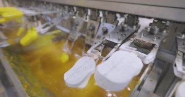Freezing ice cream at the factory. Automatic production of ice cream. Ice cream production at the factory.
