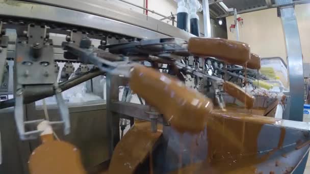 Морозиво Шоколаді Конвеєрній Лінії Виготовлення Морозива Паличці Автоматизована Конвеєрна Лінія — стокове відео