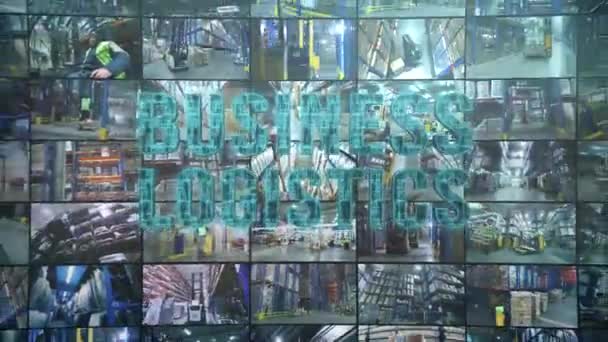 Multiscreen Collage Modern Warehouse Business Logistics Infographic Transportation Goods Warehouse — Video