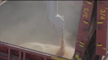 Buğday tankerine, buğdaylı bir gemiye yüklüyorlar. Bir kargo gemisine tahıl yüklüyorum..