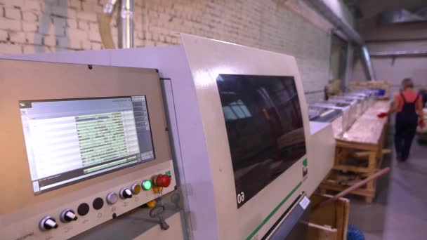 Program Monitor Cnc Machine People Work Background — Stok video