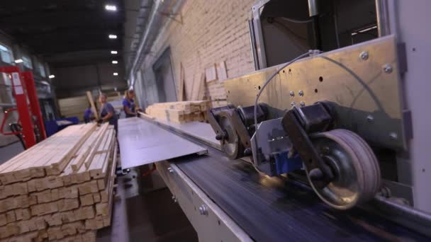 Furniture Manufacture Conveyor Furniture Factory People Work Pavement — 图库视频影像