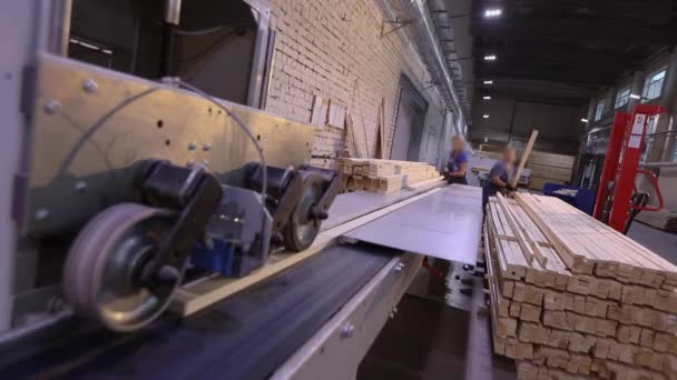 Determinazione Automatica Della Lunghezza Una Trave Legno Trasportatore Moderno Linea — Video Stock