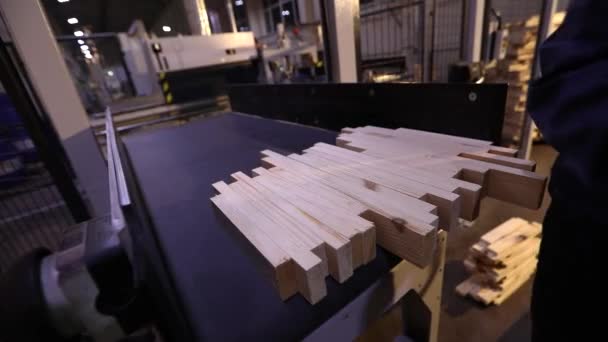 Machine Milling Ends Wooden Beam Production Furniture Panels Automated Line — Wideo stockowe