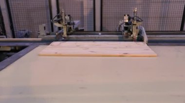 Production of furniture panels, modern furniture factory, modern conveyor line at a furniture factory.