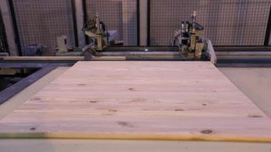 Production of furniture panels, modern furniture factory, modern conveyor line at a furniture factory.