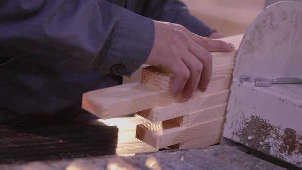 Mężczyzna Ręce Trzymać Drewnianą Belkę Blisko Górę Męskie Ręce Blisko — Wideo stockowe