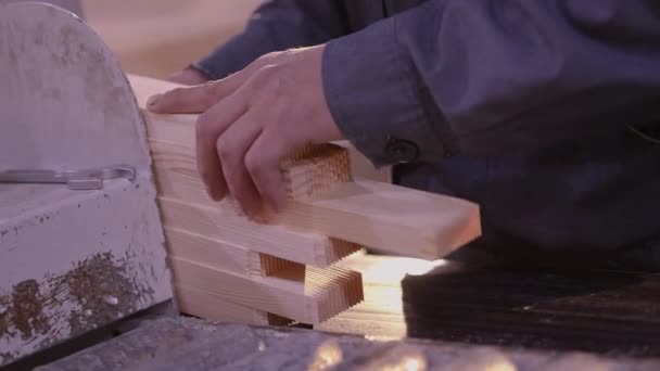 Working Hands Close Working Wood Close Workflow Furniture Factory — Stok video