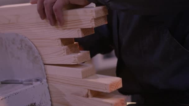 Working Hands Close Working Wood Close Workflow Furniture Factory — Vídeo de stock
