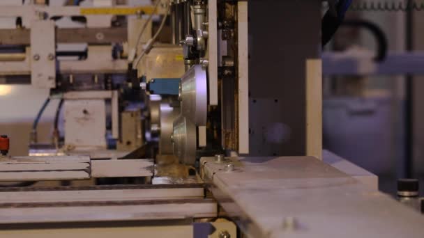 Processus Production Meubles Production Panneaux Meubles Gros Plan Sur Mécanisme — Video