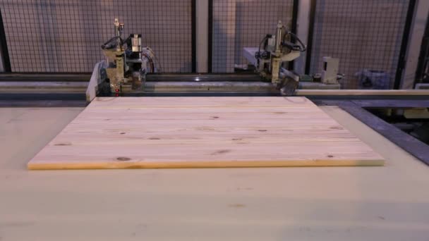 Процес Виробництва Меблів Виробництво Меблевих Панелей Механізм Крупним Планом — стокове відео