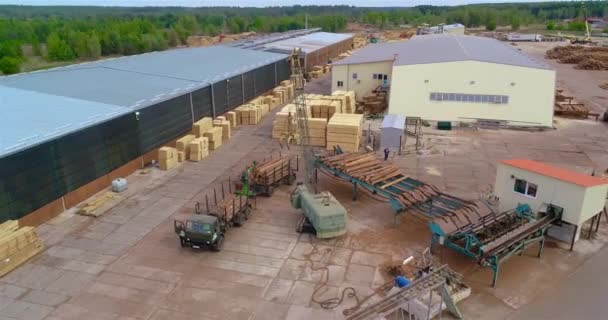 Flying Large Sawmill Work Machinery Sawmills Flying Warehouse Logs Sawmill — Wideo stockowe