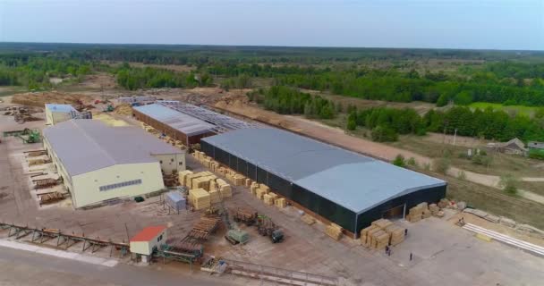 Woodworking Factory Aerial View Flight Sawmill Active Workflow Sawmill — Stok video