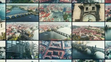 Prague Castle, hava üzerinde yukarıdan panoramik şehir, yukarıdan cityscape Prag, uçuş şehir, üstten görünüm, güneşli bir gün, Charles Köprüsü, Vltava Nehri'nin üst görünümünü görüntüleyin