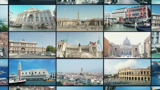 Italien Multiscreen Bästa Platserna Italiensk Videovägg Italy Delad Skärm — Stockvideo