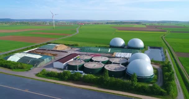 Large Biogas Plant Aerial View Visualization Modern Technologies Data Sciences — Vídeo de Stock