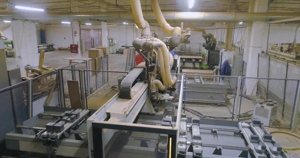Tahta değirmeni. Endüstriyel iç mekan. Modern endüstriyel ekipman. CNC marangozluk makinesi. Otomatik ahşap oyma.