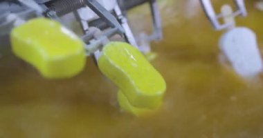 Freezing ice cream at the factory. Automatic production of ice cream. Ice cream production at the factory.