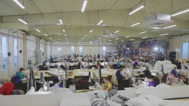 Many Seamstresses Work Garment Factory Working Process Garment Factory Large — Vídeo de Stock