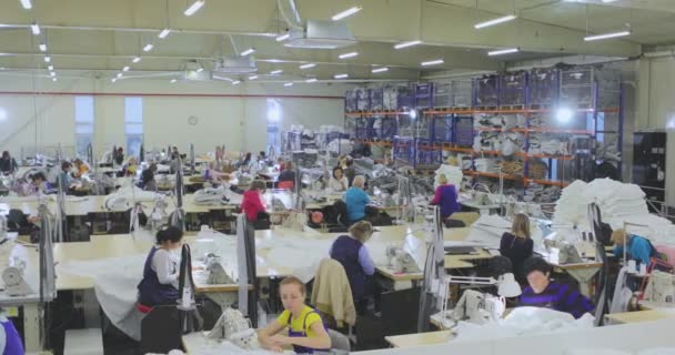 Швея Работает Швейной Фабрике Текстильное Производство Рабочий Процесс Шитье Профессиональном — стоковое видео