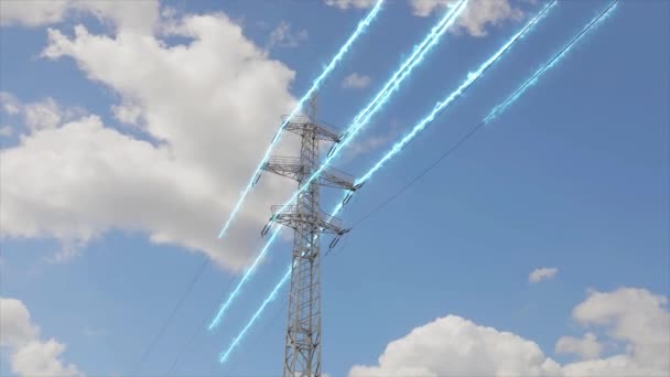 Power Line Blue Sky Modern High Voltage Tower Electrical Transmission — Αρχείο Βίντεο