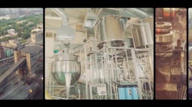 Modern bir fabrikanın dışı. Büyük bir fabrikada metal yapılar. Büyük bir işletmenin dış mekanı..