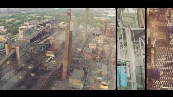 Endüstriyel Dış Çekimin Çok Pencereli Videosu Endüstriyel Dış Görünüş Ağır — Stok video
