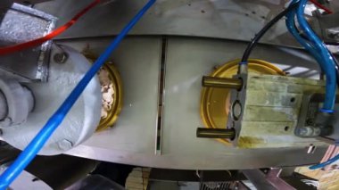 Taşıma bandında pasta yapma süreci. Modern şekerleme fabrikası. Otomatik taşıma hattı üzerinde pasta.