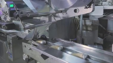 Dondurma üretimi için modern bir taşıyıcı. Dondurma üretim hattı. Dondurma üretim süreci.
