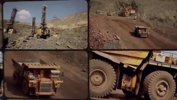 Górnictwo Węgla Wiele Klatek Jednym Filmie Wielka Żółta Wywrotka Kamieniołomie — Wideo stockowe