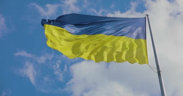 Bandera Ucrania Bandera Ucrania Asta Bandera Bandera Ucrania Contra Cielo — Vídeos de Stock
