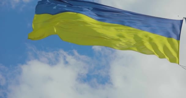 Bandeira Ucraniana Bandeira Ucraniana Mastro Bandeira Ucrânia Contra Céu Azul — Vídeo de Stock