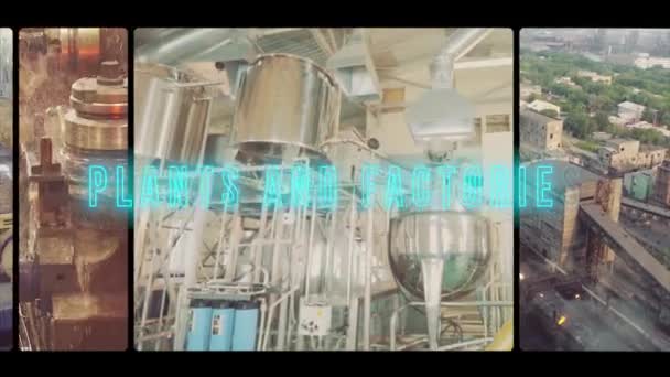 Многооконное Видео Промышленных Экстерьеров Промышленный Экстерьер Тяжелой Промышленности — стоковое видео