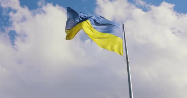 Bandiera Ucraina Bandiera Ucraina Pennone Bandiera Dell Ucraina Contro Cielo — Video Stock