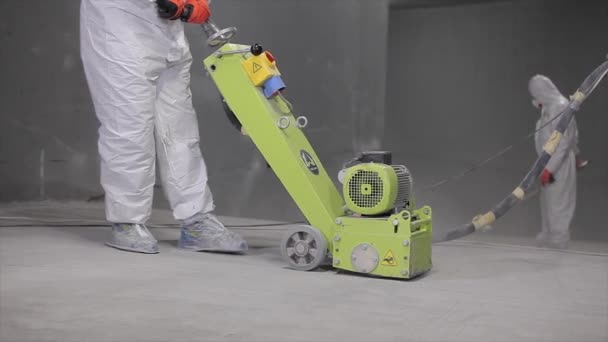 Processing Concrete Floor Grinder Close Grinding Concrete Floor Large Plan — Vídeo de stock