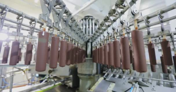 Автоматизированная Конвейерная Линия Производства Мороженого Автоматизированное Производство Мороженого Современная Фабрика — стоковое видео