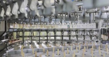 Freezing ice cream at the factory. Automatic production of ice cream. Ice cream production at the factory.