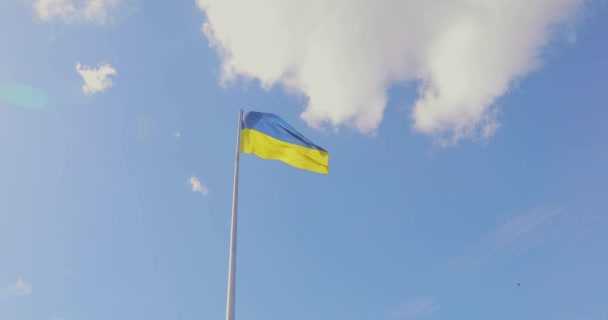 Bandeira Ucraniana Bandeira Ucraniana Mastro Bandeira Ucrânia Contra Céu Azul — Vídeo de Stock