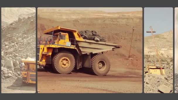 Coal Mining Multiple Frames One Video Big Yellow Dump Truck — Stock Video