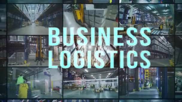 Multiscreen Collage Modern Warehouse Business Logistics Infographic Transportation Goods Warehouse — Wideo stockowe