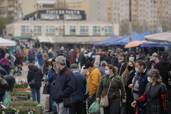 Bucharest Romania May 2021 Crowd People Obor Market Bucharest Covid — Stock Photo, Image