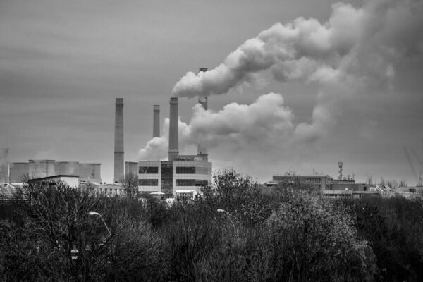 Bucharest, Romania - 4 December, 2021: Thermal power station during a cold winter day in Bucharest.