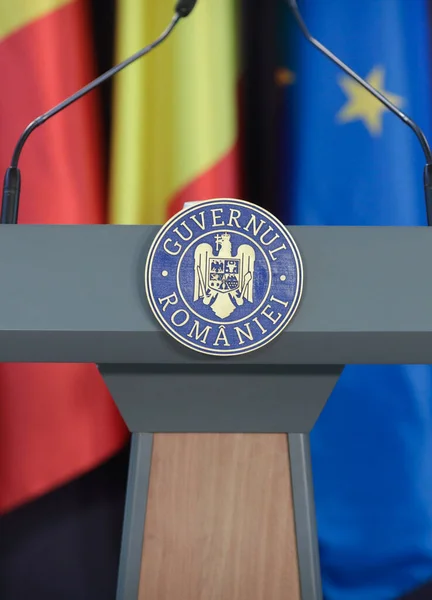 Boekarest Roemenië December 2021 Details Met Het Roemeense Regeringslogo Tijdens — Stockfoto