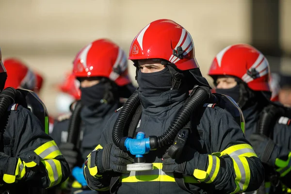 Bucharest Romania December 2021 Romanian Firefighters March Romanian National Day — Stock Photo, Image