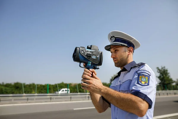 Highway Bucharest Constanta Romania August 2021 Romanian Road Police Officer — Stock Photo, Image