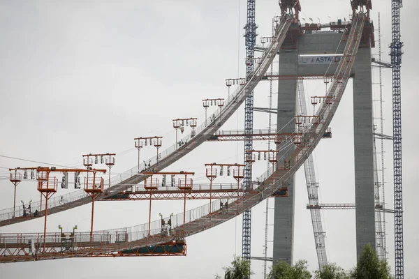 Braila Romania August 2021 Braila Bridge Construction Site Bridge Danube — стокове фото