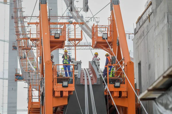 Braila Romania August 2021 Braila Bridge Construction Site Bridge Danube — Foto Stock