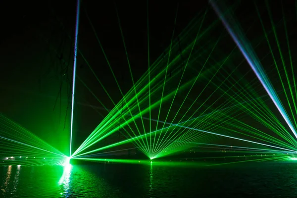 Bucharest Romania January 2022 Laser Show Lake New Years Celebrations — Zdjęcie stockowe