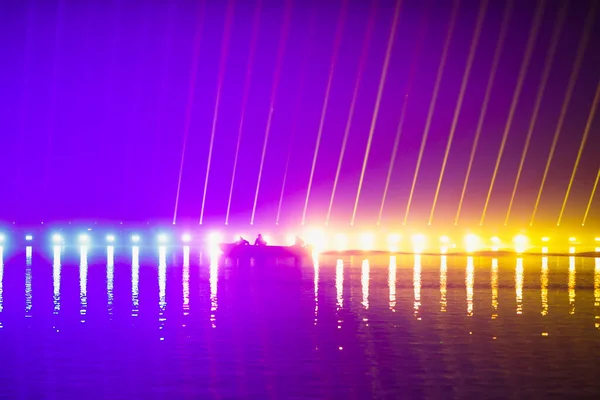 Bucharest Romania January 2022 Speedboat Front Laser Show Lake New — Stock Fotó