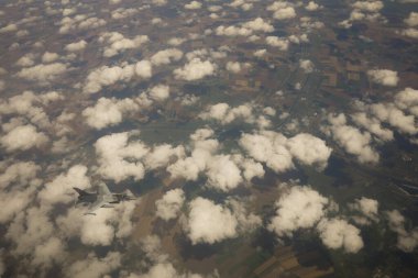 Bucharest, Romania - July 2, 2021: Romanian Air Force F16 Fighting Falcon multirole fighter aircraft at an air policing exercise.